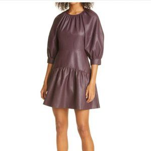 REBECCA TAYLOR Faux Leather Puff Sleeve Dress